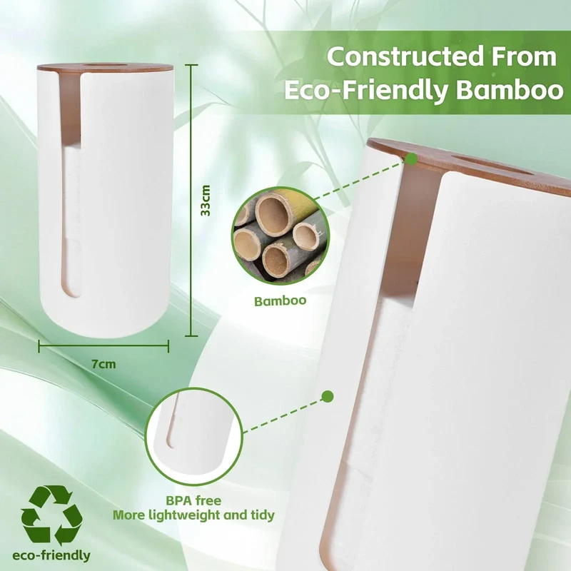 Bamboo Lid Toilet Roll Storage Holder