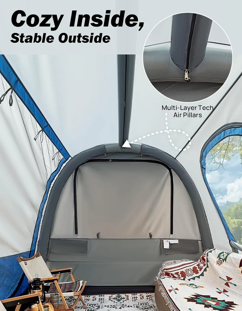 Inflatable SUV Tent with Pump 2.0, 30% More Space, Easy Set-up Car Tent for 6 Person Family Camping, Dual-Use for SUV or Ground Camping with 2 Awnings, Double Door, Fit for SUV Car Van