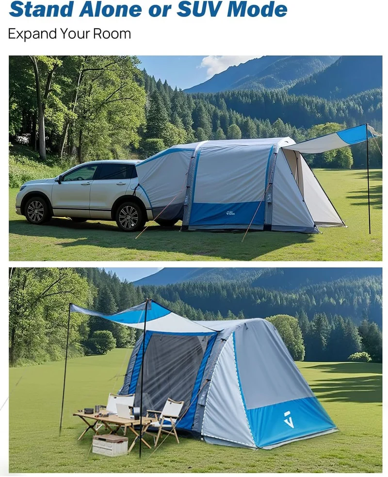 Inflatable SUV Tent with Pump 2.0, 30% More Space, Easy Set-up Car Tent for 6 Person Family Camping, Dual-Use for SUV or Ground Camping with 2 Awnings, Double Door, Fit for SUV Car Van
