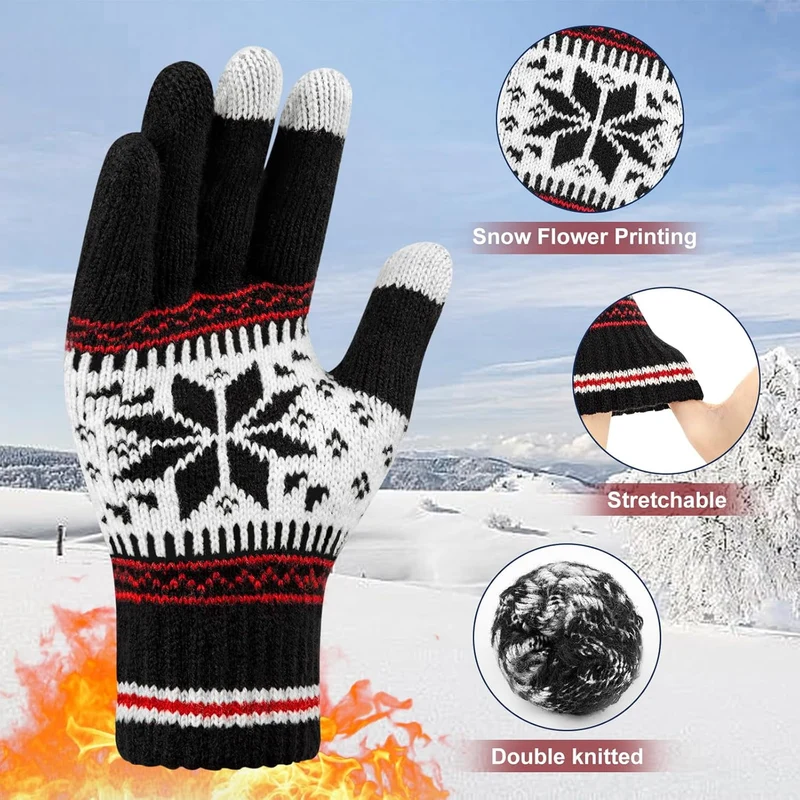 Grey Blue White 3-Pair Snowflake Touchscreen Gloves