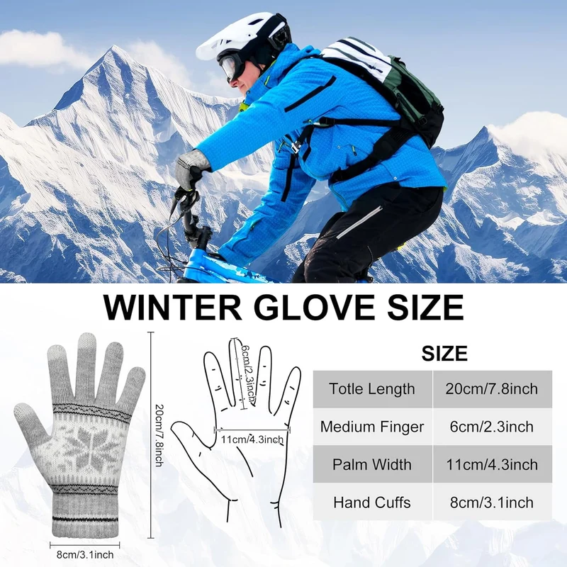 Grey Blue White 3-Pair Snowflake Touchscreen Gloves