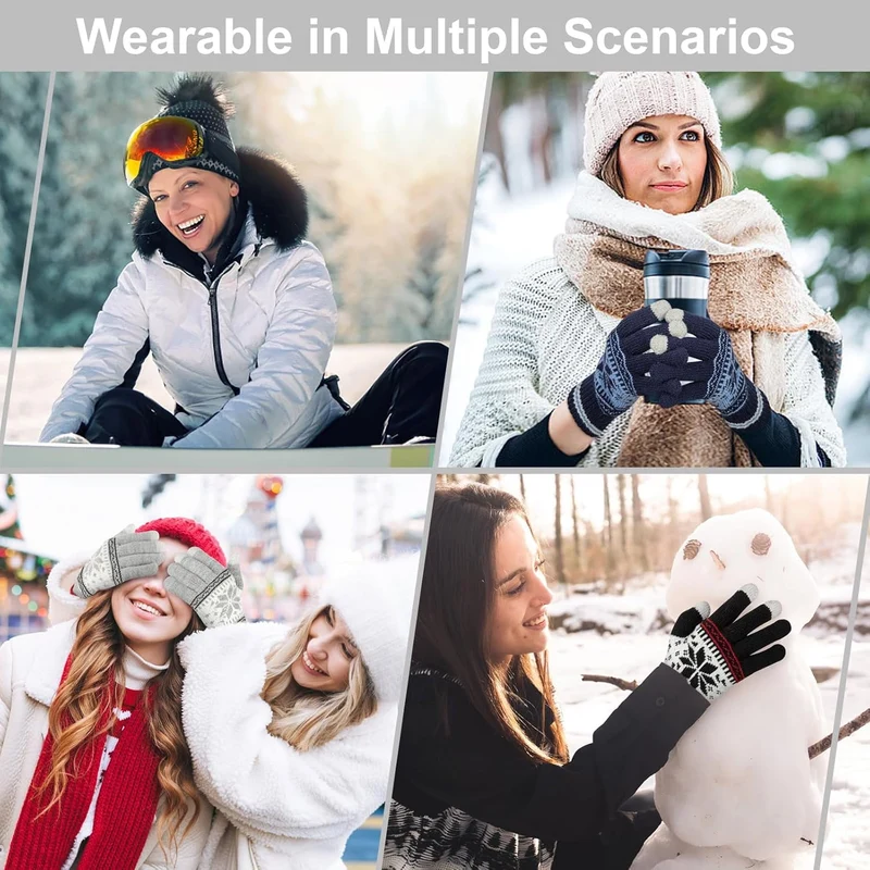 Grey Blue White 3-Pair Snowflake Touchscreen Gloves