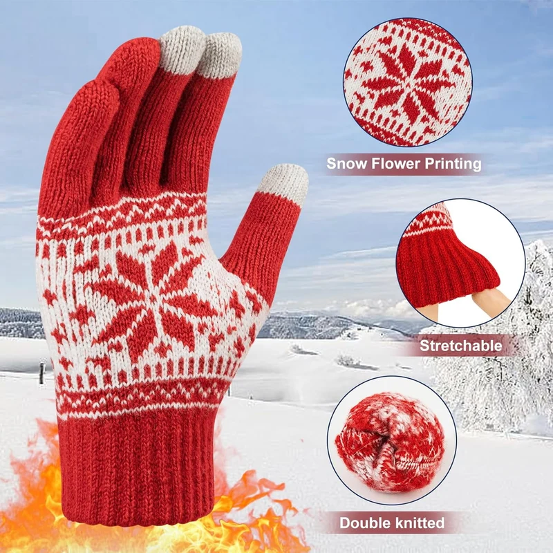 Red Blue White 3-Pair Snowflake Touchscreen Gloves