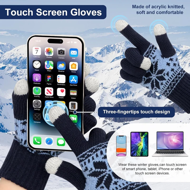Red Blue White 3-Pair Snowflake Touchscreen Gloves
