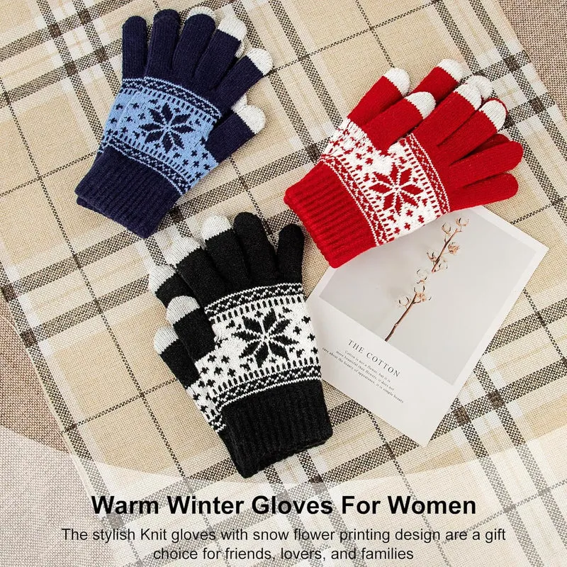 Red Blue White 3-Pair Snowflake Touchscreen Gloves