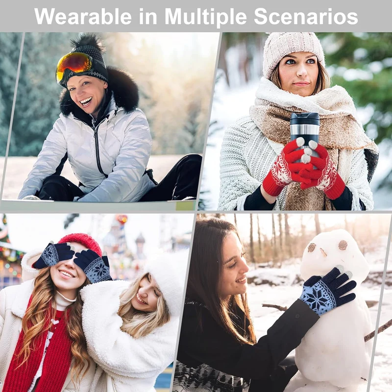 Red Blue White 3-Pair Snowflake Touchscreen Gloves
