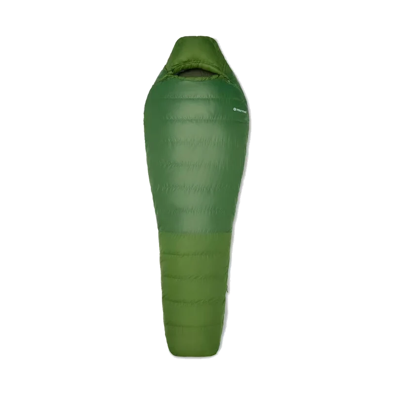 Marmot Mad River 30 Long Green, komfortabler Schlafsack für Camping und Trekking
