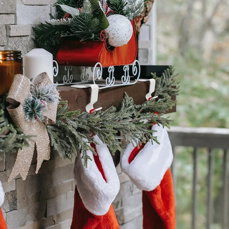 White Christmas Stocking Holders for Mantel Set of 4