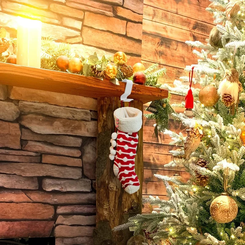White Christmas Stocking Holders for Mantel Set of 4
