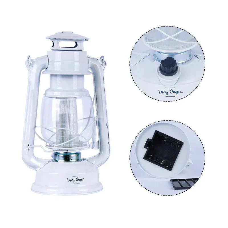 White 12 LED Solid Metal Camping Hurricane Lantern
