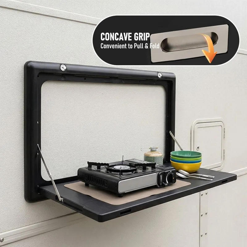 Folding Caravan Table – Lockable Space-Saving Portable Table for Camper, Motorhome & RV, 25kg Capacity, Black