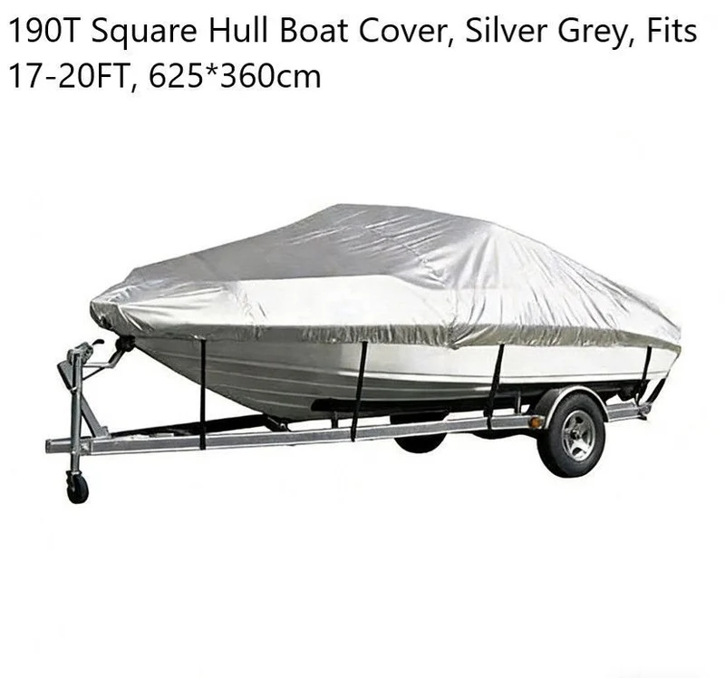 Silver Grey 190T Polyester Square Hull Boat Cover 17-20FT