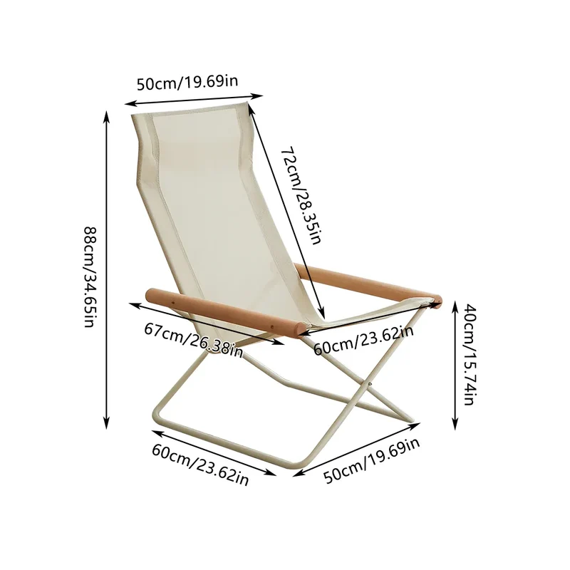 Green Folding Camping Chair with Solid Wood Armrests Carbon Steel Frame