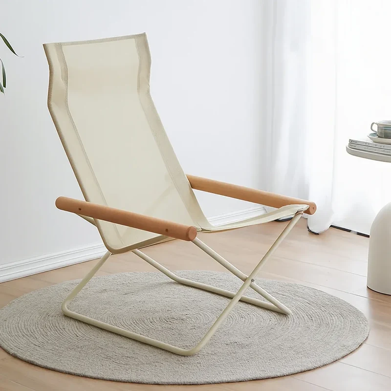 Green Folding Camping Chair with Solid Wood Armrests Carbon Steel Frame