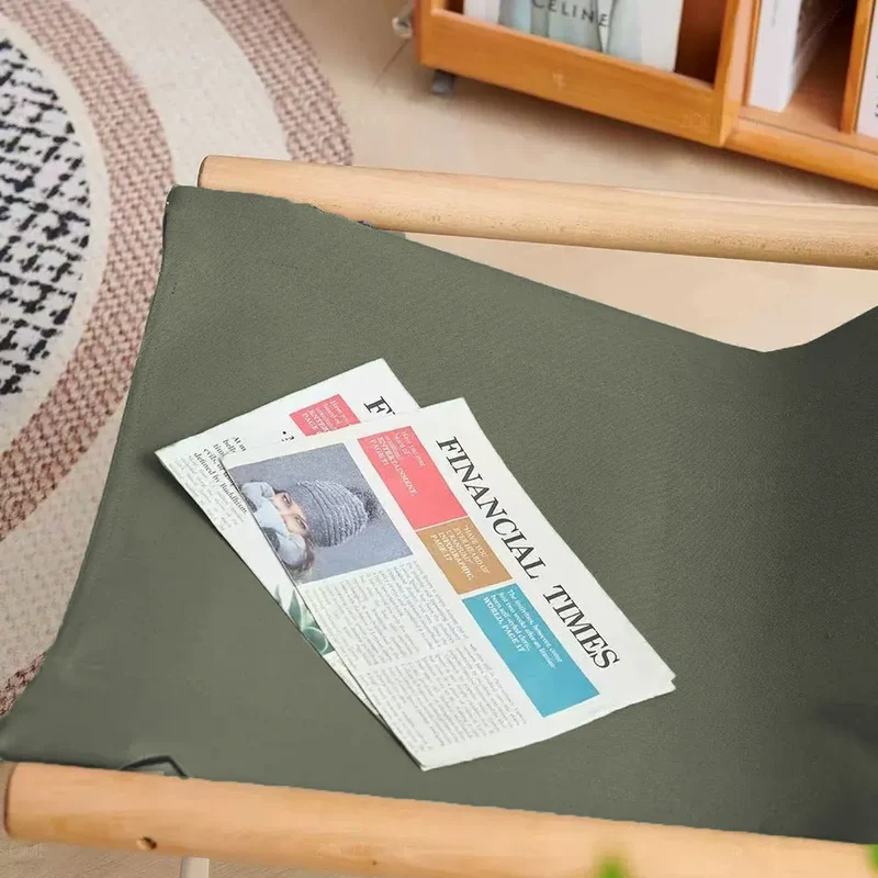 Green Folding Camping Chair with Solid Wood Armrests Carbon Steel Frame