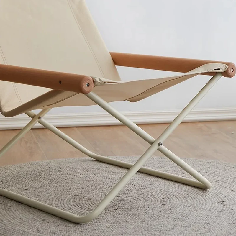 Green Folding Camping Chair with Solid Wood Armrests Carbon Steel Frame
