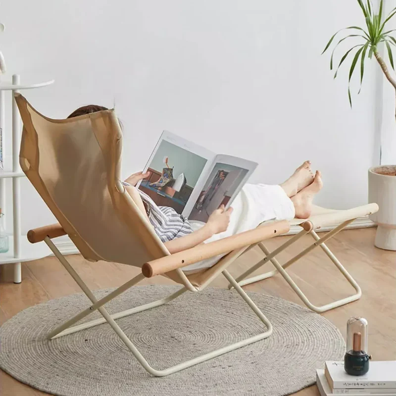 Green Folding Camping Chair with Solid Wood Armrests Carbon Steel Frame