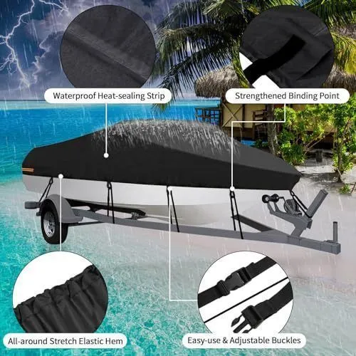 Silver Grey 190T Polyester V-Hull Boat Cover 14-16FT