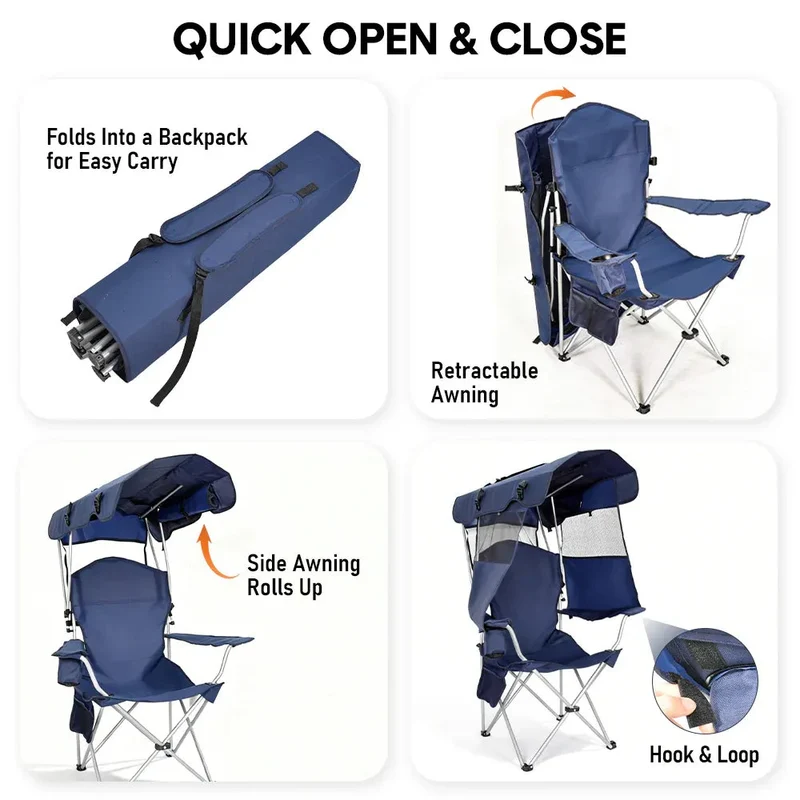 Foldable Canopy Shade Chair Sturdy Frame Thickened Oxford Fabric Chair
