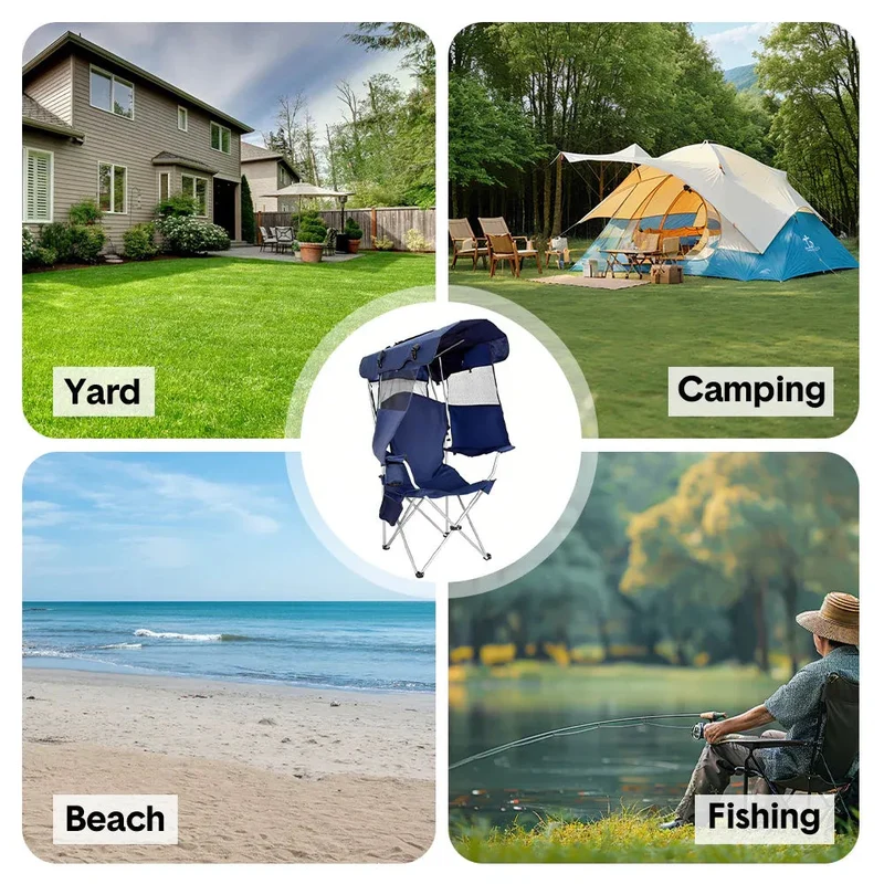 Foldable Canopy Shade Chair Sturdy Frame Thickened Oxford Fabric Chair
