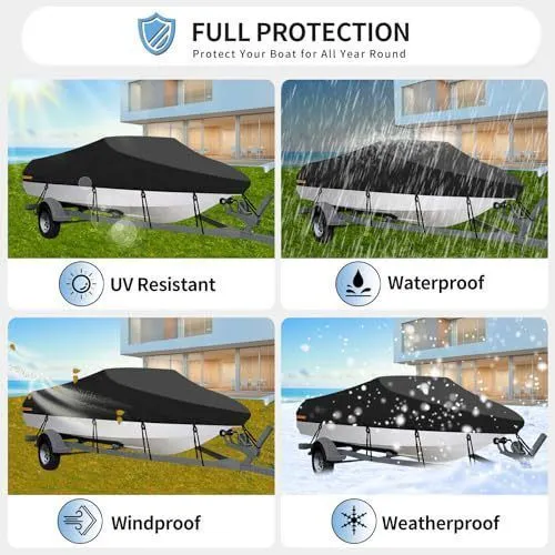 Black 190T Polyester V-Hull Boat Cover 17-19FT