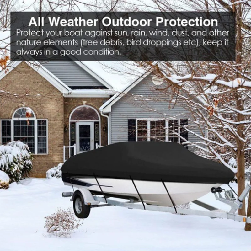 Black 190T Polyester V-Hull Boat Cover 17-19FT