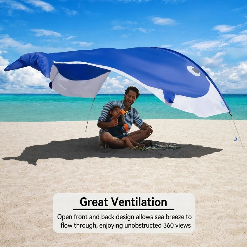 Green Whale-Shaped Beach Wind Shelter