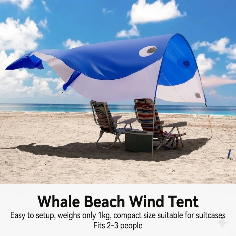 Pink Whale-Shaped Beach Wind Shelter