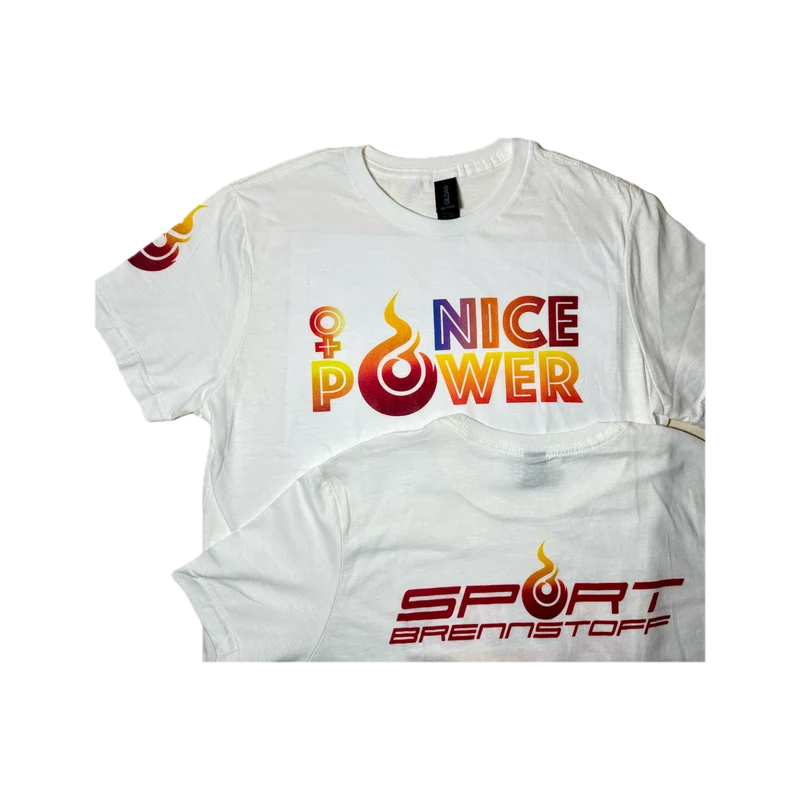 SportBrennstoff Damen-T-Shirt „Nice Power“ – Weiß