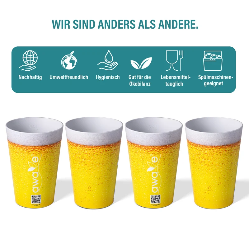 AWAVE® Trinkbecher, 500 ml, aus rPET, mit Eichstrich, stapelbar