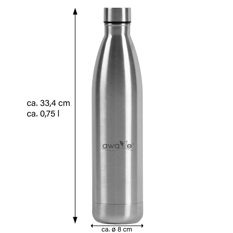 AWAVE® Thermo Trinkflaschen-Set, aus recyceltem Edelstahl, 750 ml, mit Accessoires