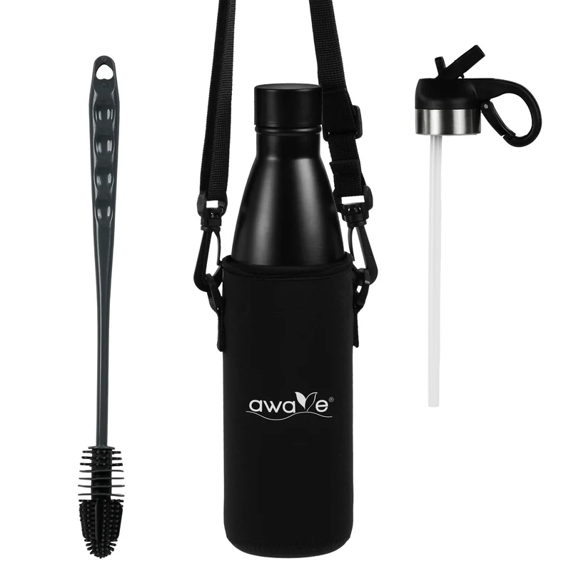 AWAVE® Thermo Trinkflaschen-Set, aus recyceltem Edelstahl, 500 ml, mit Accessoires