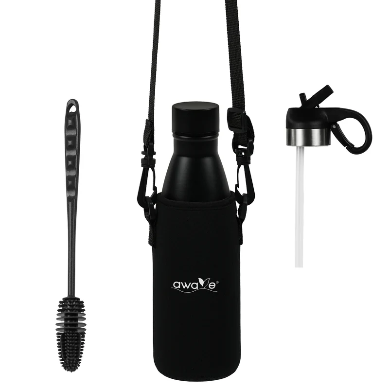 AWAVE® Thermo Trinkflaschen-Set, aus recyceltem Edelstahl, 350 ml, mit Accessoires