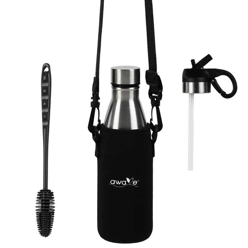 AWAVE® Thermo Trinkflaschen-Set, aus recyceltem Edelstahl, 350 ml, mit Accessoires