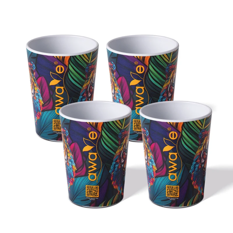 AWAVE® Shotbecher, 4 cl, aus rPET, Eichstrich bei 2 cl und 4 cl, stapelbar