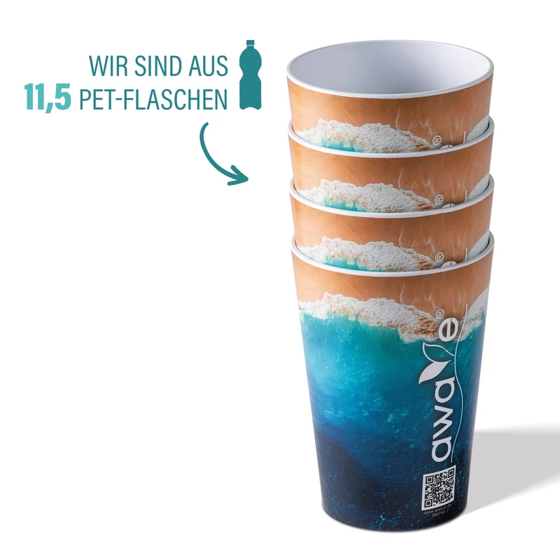AWAVE® Festivalbecher, 300 ml, aus rPET, mit Eichstrich, stapelbar