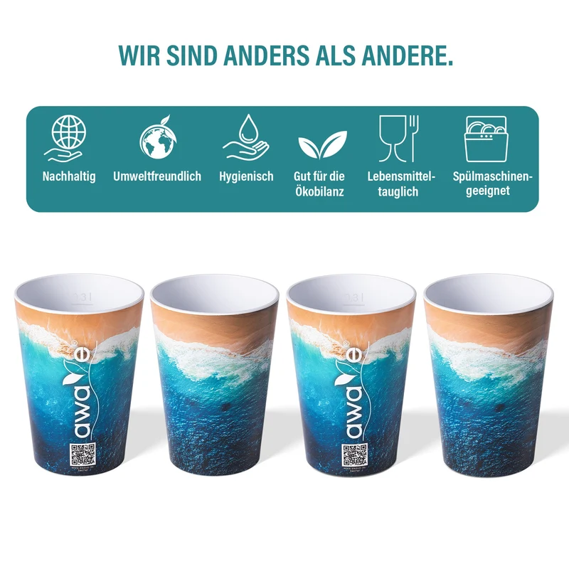 AWAVE® Festivalbecher, 300 ml, aus rPET, mit Eichstrich, stapelbar