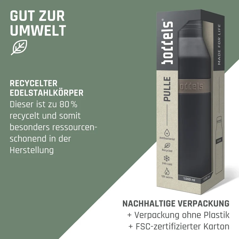 boddels PULLE Trinkflasche 1,0 l isoliert anthrazit/taupe