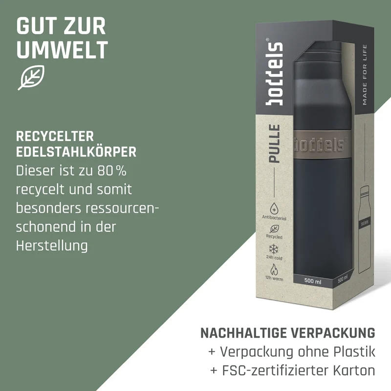 boddels PULLE Trinkflasche 0,5 l isoliert anthrazit/taupe