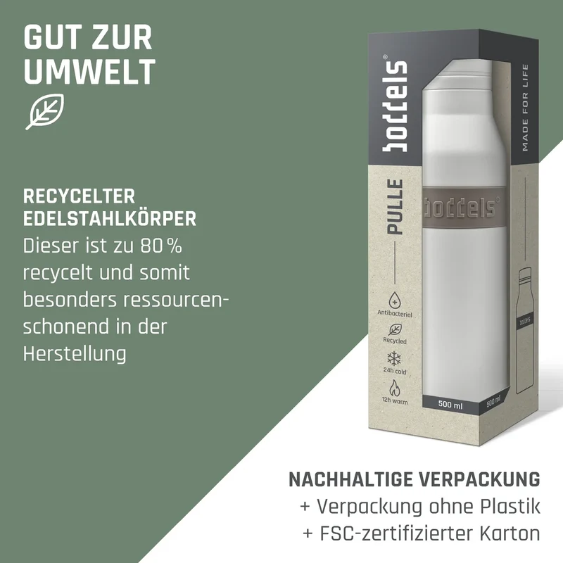 boddels PULLE Trinkflasche 0,5 l isoliert weiß/taupe
