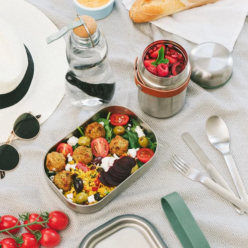 Lunchbox Edelstahl mit Bambusdeckel