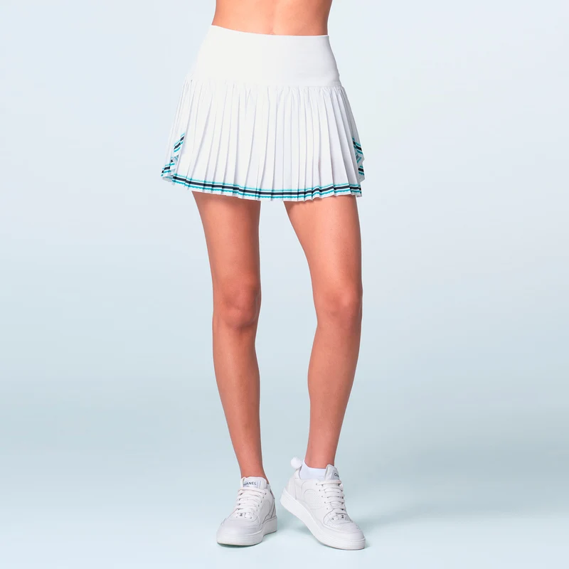 Linen Streak Pleated Rock Damen - weiß, türkis