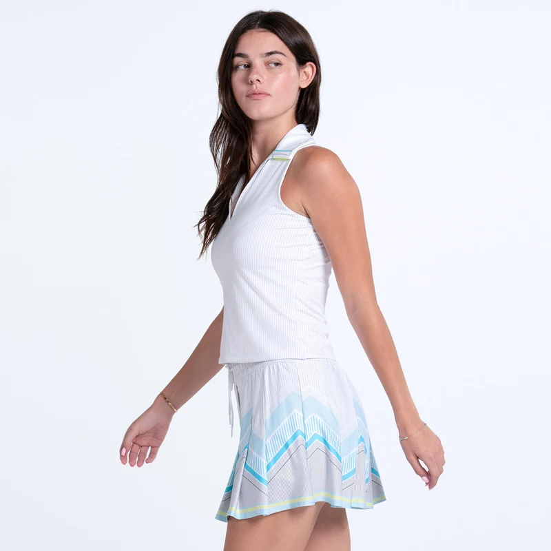 Pinstripe Lanes Polo Damen - weiß, mehrfarbig