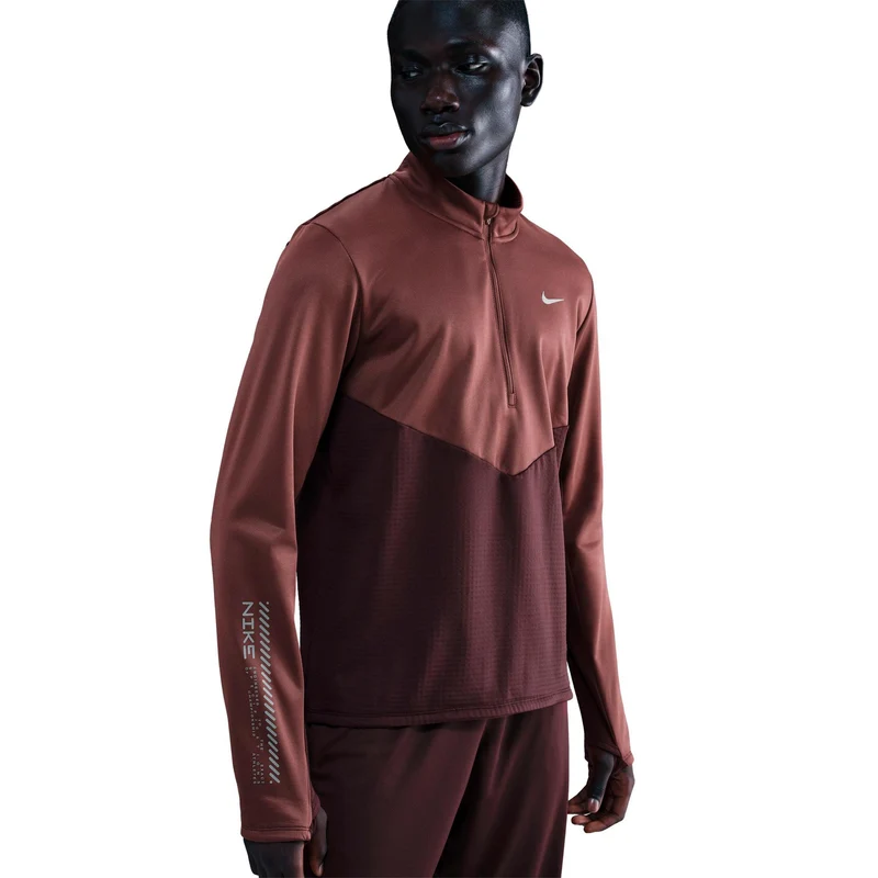 Pacer Winterized Half-Zip Laufshirt Herren - dunkelrot, bronze