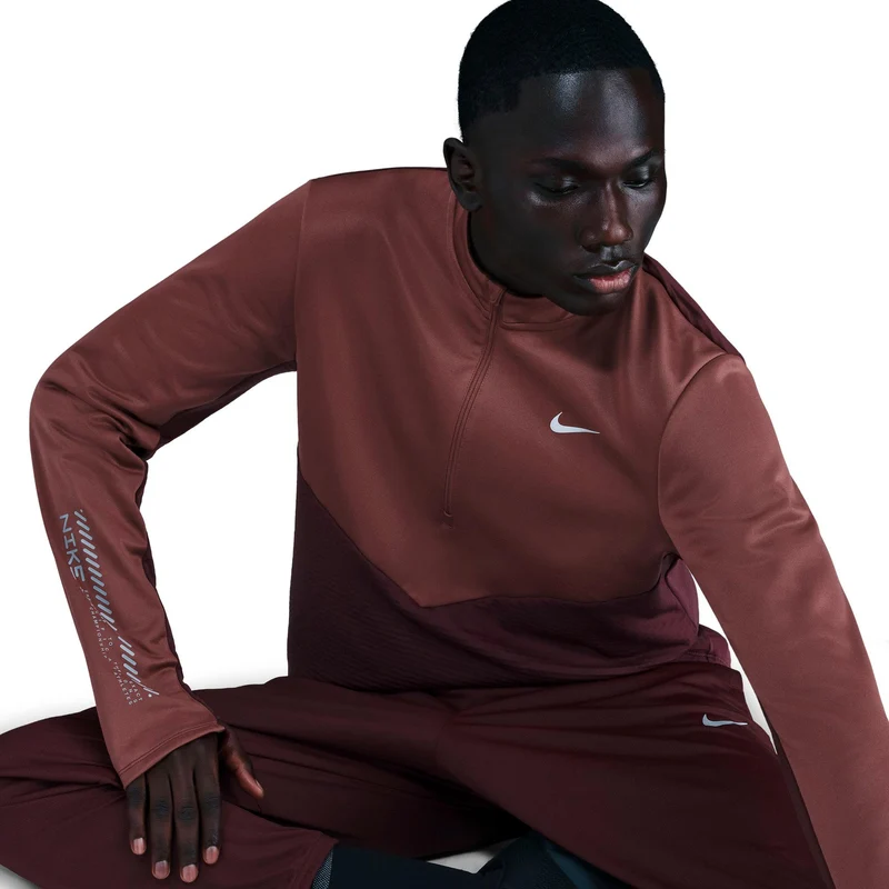 Pacer Winterized Half-Zip Laufshirt Herren - dunkelrot, bronze